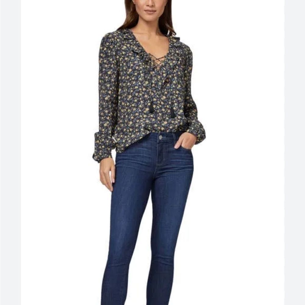 NWT Paige Ilara Floral Lace-Up Blouse - Black Multi S $199